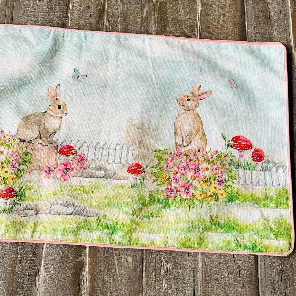 Easter Bunny Rabbit Mushroom Butterfly Beaded Spring Table Runner